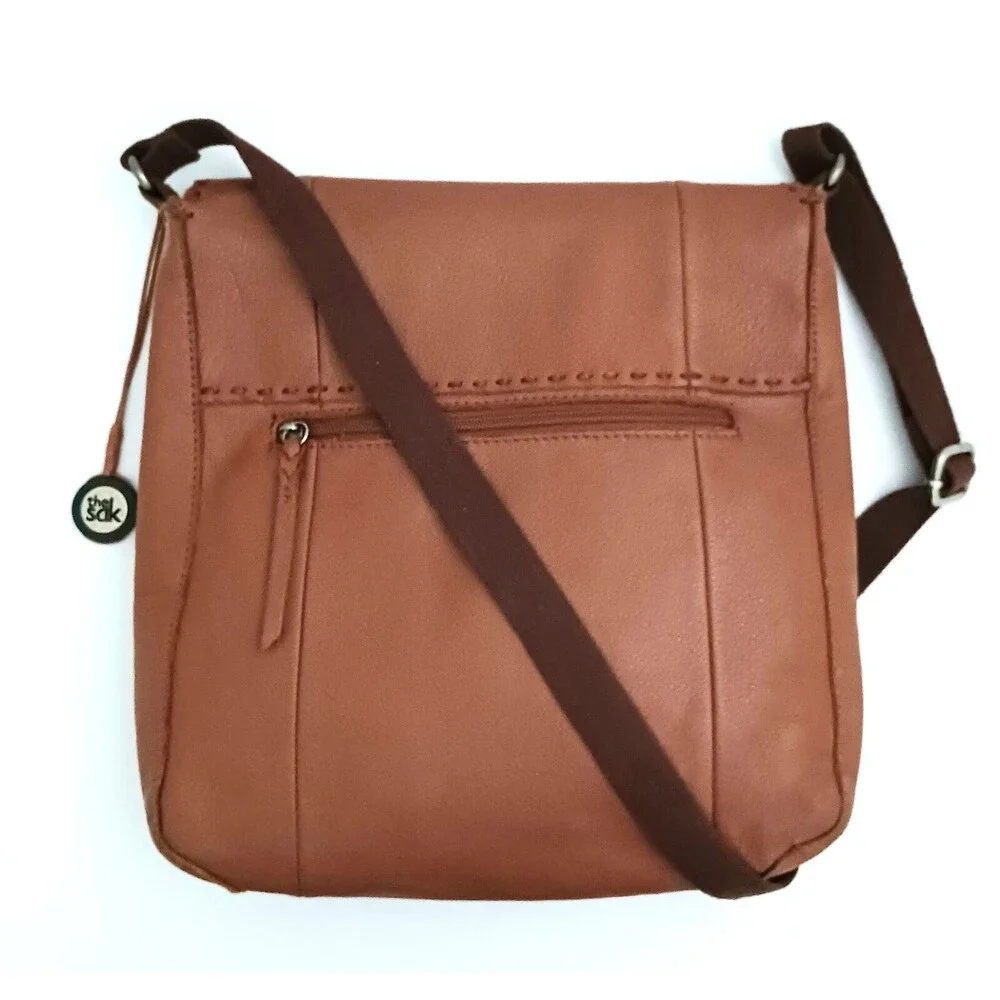 The Sak Caramel Brown Pebbled Leather Top Handle Fold Over Crossbody Bag